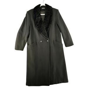 Vintage Braefair Black Wool Blend Coat Faux Fur Collar‎ Womens Plus Size 16W